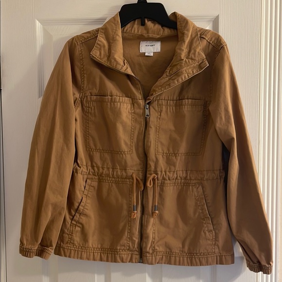 Old Navy Utility Jacket Medium Zip Up Drawstring Coat Camel Color Brown Tan - Picture 1 of 9